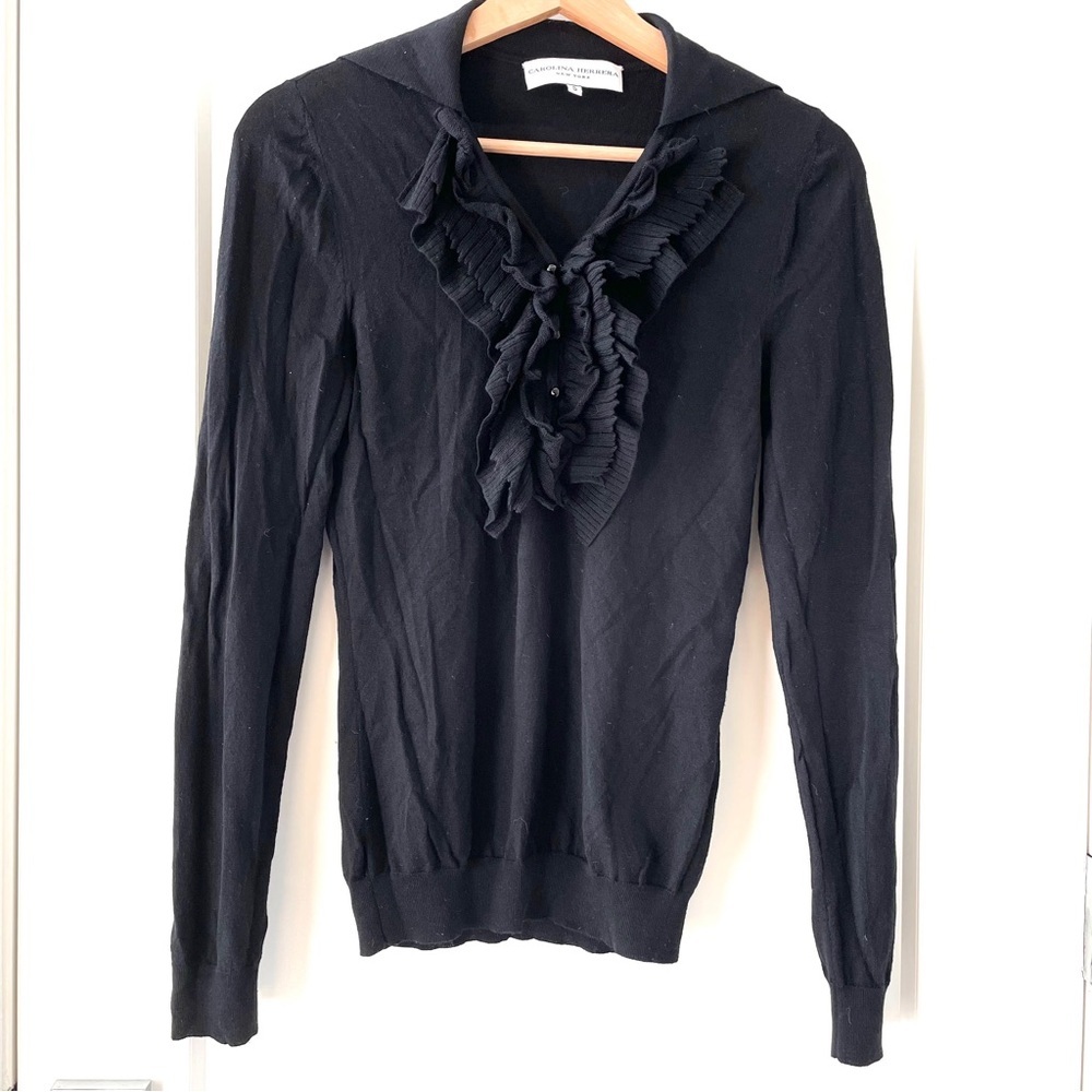 Vintage Carolina Herrera Ruffle Chest Sweater Size S